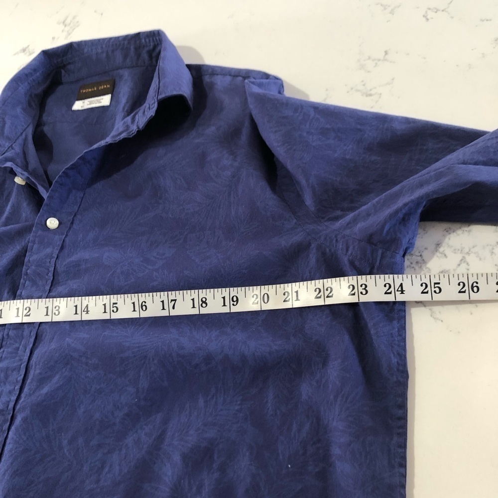 THOMAS DEAN long sleeve shirt button front purple/blue leaf print - Picture 9 of 11